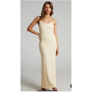 Danielle Bernstein Women's Taupe Long Evening Jersey Open Back Dress Sz S